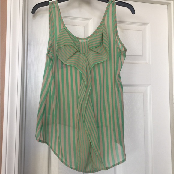 Green and Tan Sheer Sleeveless blouse - Picture 1 of 6
